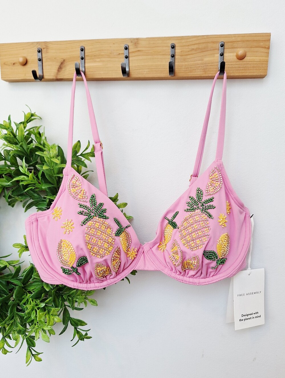 Free Assembly Pink Beaded Lemon Underwire Bikini Top M NWT